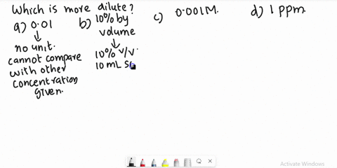 which-of-the-following-solutions-is-the-most-dilute-a-001-a-10-by-volume-a-0001-m-a-1-ppm-71607