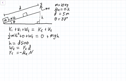 a-block-of-mass-mokg-pushed-up-along-an-incline-with-an-initial-velocity-v-the-coefficient-of-kinetic-friction-between-the-block-and-the-inclined-plane-is-u02-the-block-is-displaced-a-distan-48801