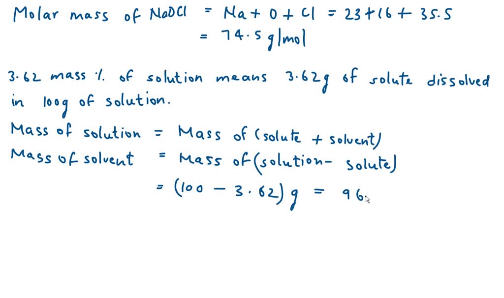 What Is The Molarity Of A Bleach Solution Containing 9.5 A commercial bleach solution contains 3.62% by mass of NaOCl in water
