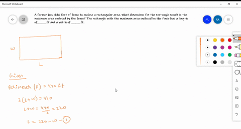 a-farmer-has-440-feet-of-fence-to-enclose-a-rectangular-area-what-dimensions-for-the-rectangle-result-in-the-maximum-area-enclosed-by-the-fence-the-rectangle-with-the-maximum-area-enclosed-b-85325
