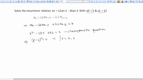 solve-the-recurrence-relation-an-12an-1-36an-2-with-a0-5-a1-12-24125