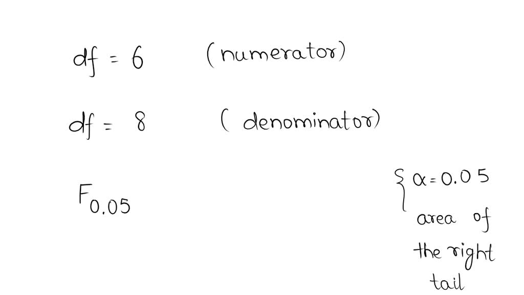 SOLVED: The value of F0.05 with 6 numerator and 14 denominator degrees ...