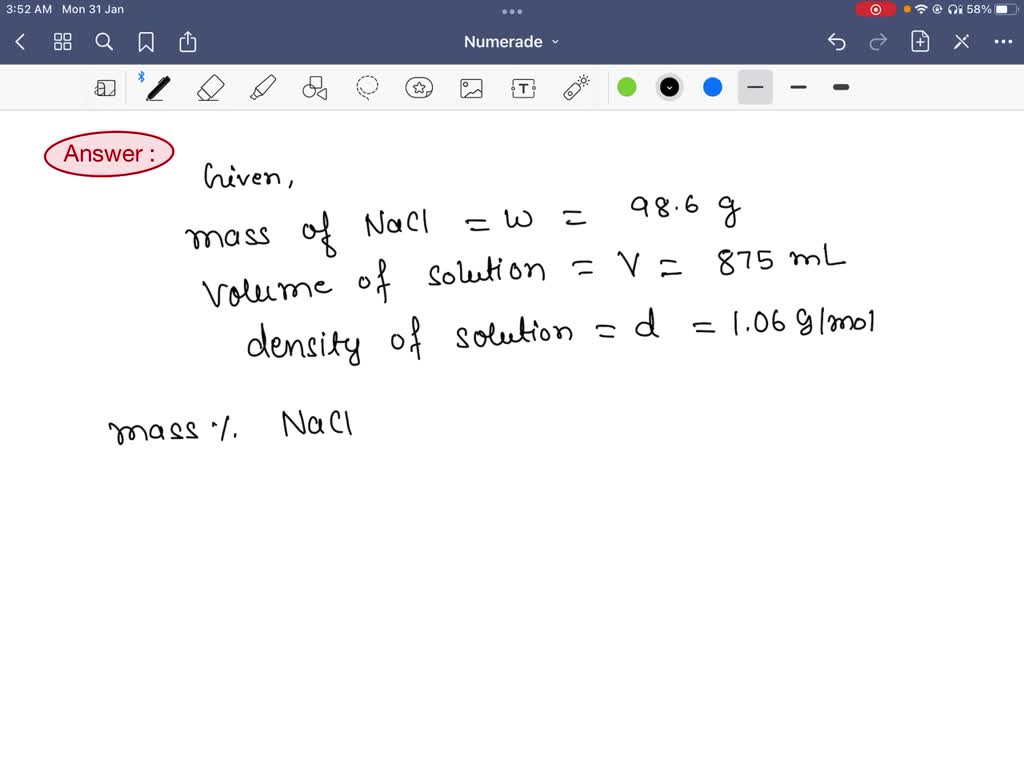 solved-a-solution-is-prepared-by-dissolving-98-6-g-of-nacl-in-enough