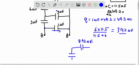 in-the-figure-shown-below-the-potential-difference-between-and-b-is-492-v-find-the-charge-on-the-capacitor-c-115-hf-179e-7c-600-pf-500-pf-300-pf-l00-pf-20704
