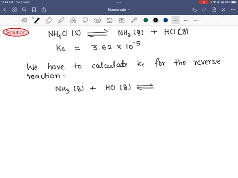 the-equilibrium-constant-kc-for-the-following-reaction-is-36210-5-at-531-k-nh4cls-nh3g-hclg-calculate-kc-at-this-temperature-for-the-following-reaction-nh3g-hclg-nh4cls-kc-65555