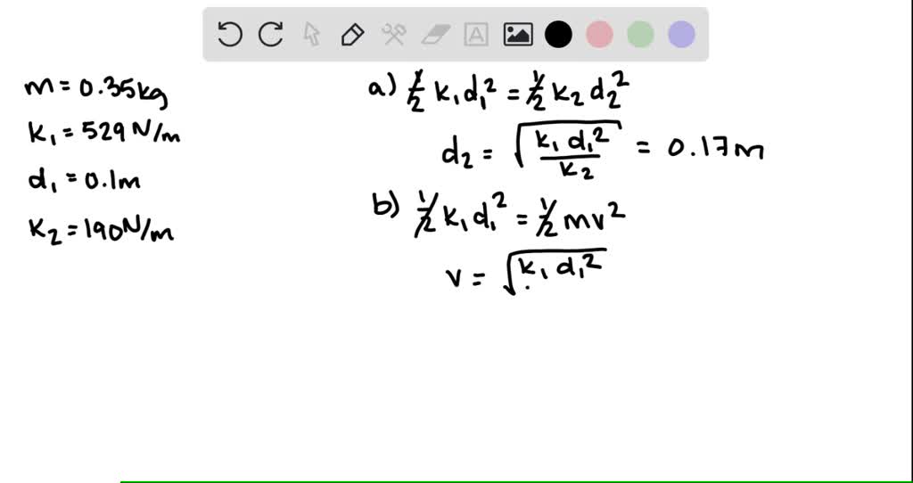 SOLVED: A block of mass m = 0.35 kg is set against a spring with a ...