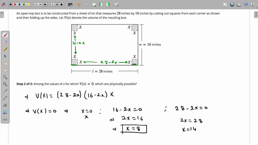 An opentop box is to be constructed from sheet of tin that measures 28