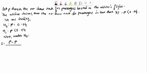 an-airline-claims-that-the-no-show-rate-for-passengers-booked-on-its-flights-is-less-than-4-of-380-randomly-selected-reservations-18-were-no-shows-find-the-p-value-for-a-test-of-the-airlines-50441