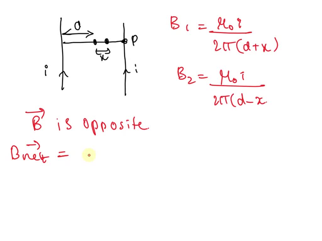 SOLVED Two long parallel wires carry equal current i flowing in the same direction and are at a
