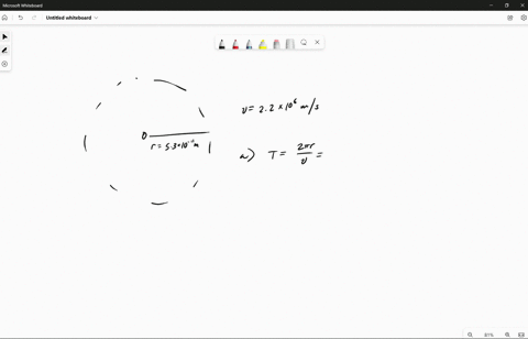 in-the-bohr-model-of-the-hydrogen-atom-in-the-lowest-energy-state-the-electron-orbits-the-proton-at-a-speed-of-22-x-106-ms-in-a-circular-orbit-of-radius-53-x-10-11-m-a-what-is-the-orbital-pe-12017