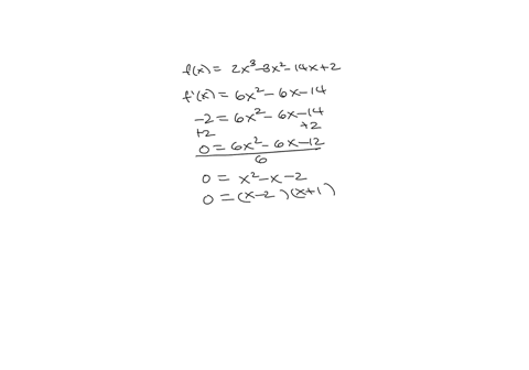 let-fx-2x3-3x-_-14x-2-find-the-points-on-the-graph-of-f-at-which-the-slope-of-the-tangent-line-equax-to-2-if-an-answer-does-not-exist-enter-dne-smaller-x-value-x-y-larger-x-value-xy-find-the-74077