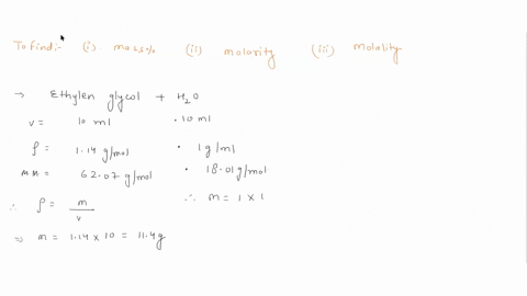 an-automobile-antifreeze-mixture-is-made-by-mixing-equal-volume-of-ethylene-glycol-and-water-at-25-oc-the-density-of-the-mixture-is-1070-g-ml-1-given-the-density-and-molar-mass-of-pure-ethyl-32238