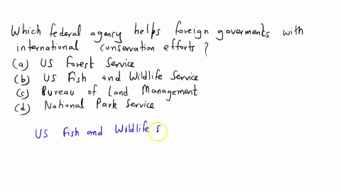 which-federal-agency-helps-foreign-governments-with-international-conservation-efforts-a-us-forest-service-b-us-fish-and-wildlife-service-c-bureau-of-land-management-d-national-park-service-82927