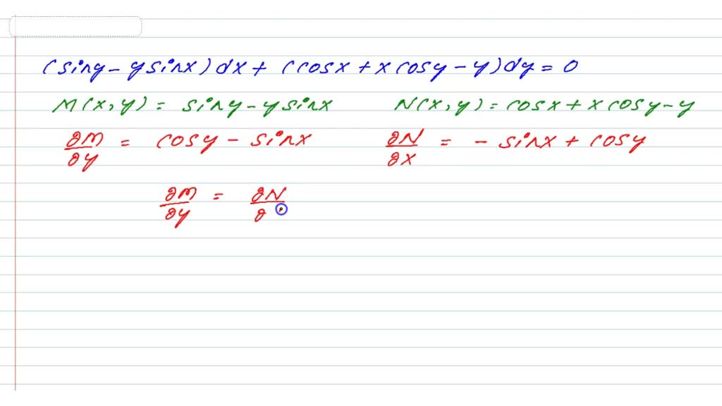 SOLVED: 'Determine Whether The Given Differential Equation Is Exact: If ...