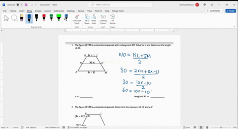 the-figure-j-klm-is-an-isosceles-trapezoid-with-midsegment-no-solve-for-x-and-determine-the-length-of-kl-k-41-l-30-in-8x-11-m-length-of-kl-the-figure-jklm-is-an-isosceles-trapezoid-determine-79313