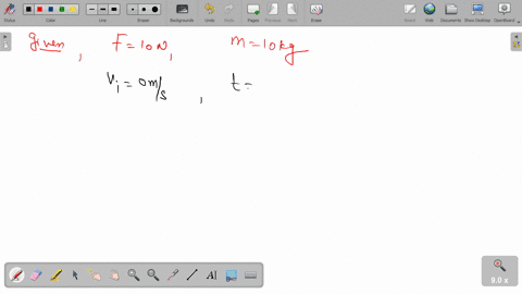 suppose-a-force-of-10n-is-applied-to-a-10kg-mass-if-the-mass-was-initially-at-rest-what-is-its-velocity-at-the-end-of-5-seconds-08504