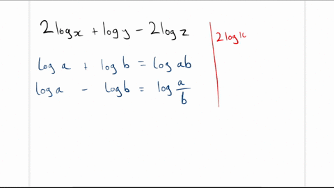 What is 2 log x+log y-2 log z written as a single...