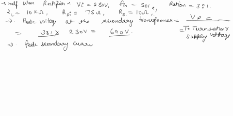 a-half-wave-rectifier-is-fed-from-a-supply-230-v50-hz-with-a-step-down-transformer-of-ratio-31-resistive-load-connected-is-10-kqthe-diode-forward-resistance-is-75-and-transformer-secondary-i-03948