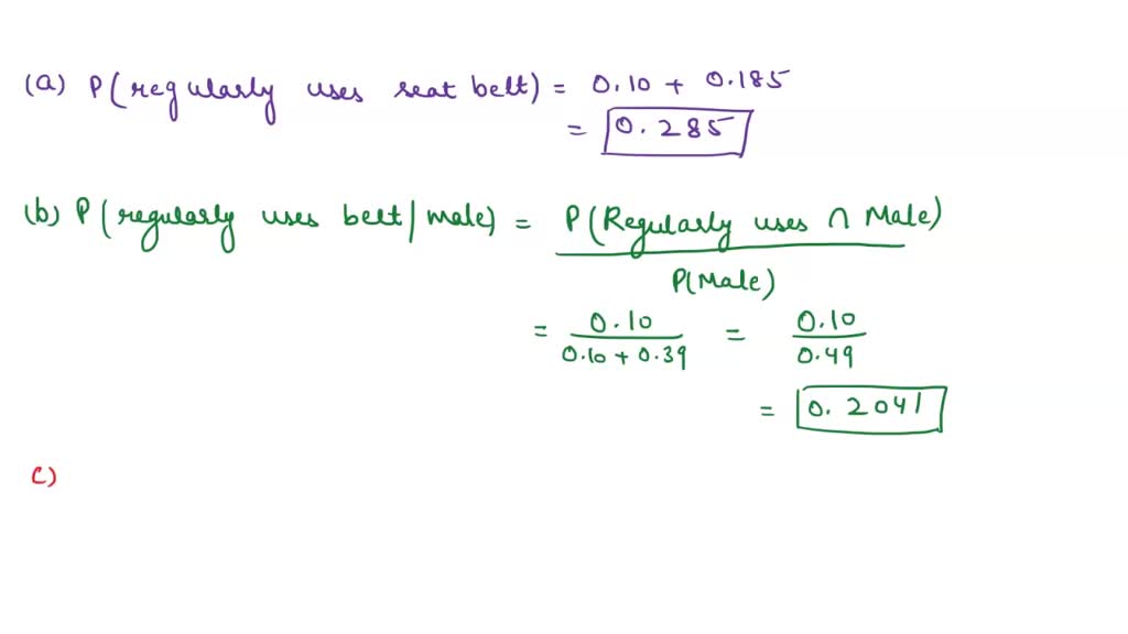 SOLVED The information on seat belt usage by gender shown below. The