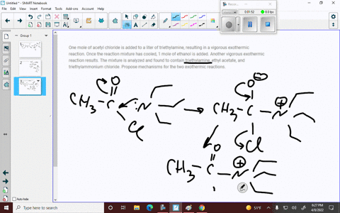 one-mole-of-acetyl-chloride-is-added-to-a-liter-of-triethylamine-resulting-in-a-vigorous-exothermic-97764