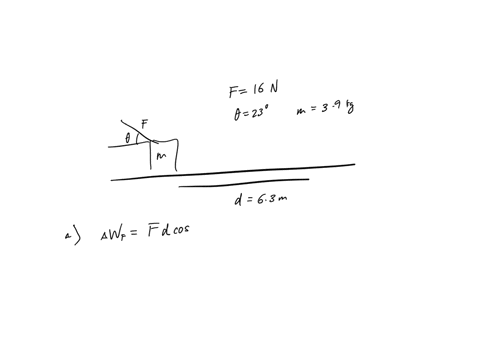 block-of-mass-390-kg-pushed-distance-d-30-m-along-frictionless_-horizontal-table-by-constant-applied-force-of-magnitude-f-160-n-directed-at-an-angle-0-2309-below-the-horizontal-as-shown-in-t-21157