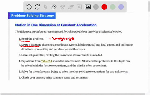 problem-solving-strategy-motion-in-one-dimension-at-constant-acceleration-the-following-procedure-is-recommended-for-solving-problems-involving-accelerated-motion-1-read-the-problem-2-draw-a-38516