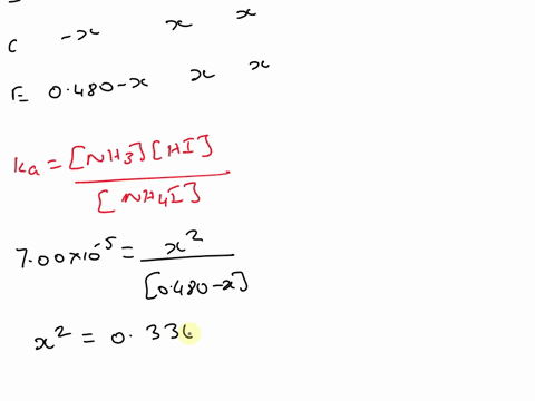 the-equilibrium-constant-kc-for-the-following-reaction-is-70010-5-at-673-k-nh4is-nh3g-hig-calculate-the-equilibrium-concentration-of-hi-when-0480-moles-of-nh4is-are-introduced-into-a-100-l-v-49297