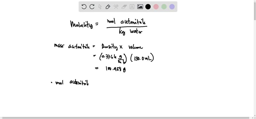 Solved A Solution Is Made Using Ml Of Acetonitrile Density Glml And Ml Of