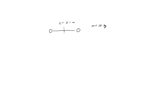 two-identical-masses-m1-m2-10-kg-are-connected-to-massless-rod-of-length-l-21-m-as-shown-what-is-the-moment-of-inertia-of-the-system-about-the-center-of-rod-in-kg-m2-ignore-the-mass-of-the-r-28684