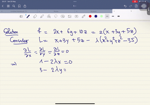 5-points-use-lagrange-multipliers-to-find-the-maximum-and-minimum-values-of-the-function-subject-to-the-given-constraint-fxyz-2x-6y-10z-x2-y2-22-35-59468