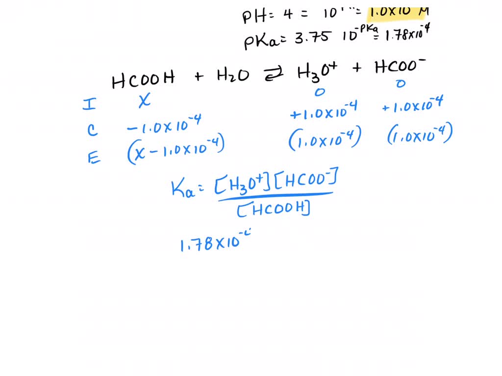 SOLVED: What percentage of formic acid is ionised at pH = 4, if the pKa ...