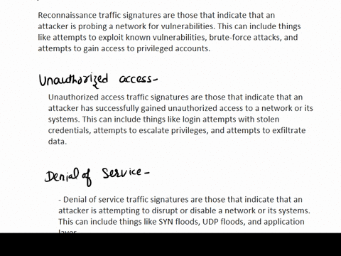 1-discuss-the-four-different-types-of-suspicious-traffic-signatures-1-informational-2-reconnaissance-3-unauthorized-access-4-denial-of-service-2-provide-a-detailed-description-of-how-each-of-87682