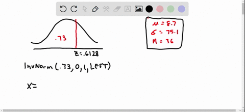 a-population-of-values-has-a-normal-distribution-with-87-87-and-751-751-you-intend-to-draw-a-random-sample-of-size-n-36-n36-find-p73-which-is-the-score-separating-the-bottom-73-scores-from-t-12904
