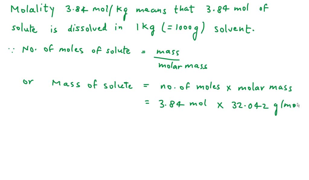 SOLVED: A solution of methanol (CH3OH, MM=32.042 g/mol) dissolved in ...