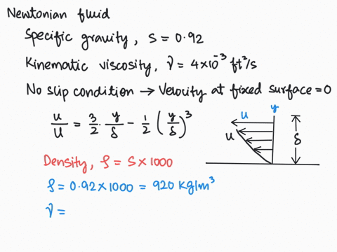A Newtonian fluid having a specific gravity of 0.92 and a kinematic ...