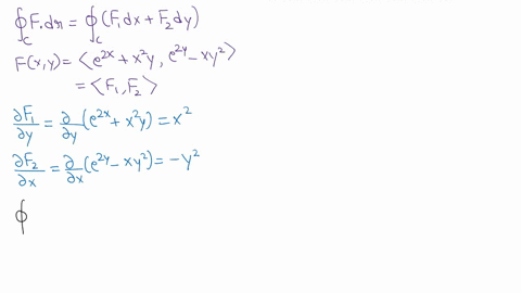 use-greens-theorem-to-evaluate-c-f-dr-check-the-orientation-of-the-curve-before-applying-the-theorem-fx-y-e2x-x2y-e2y-xy2-c-is-the-circle-x2-y2-1-oriented-clockwise-86266