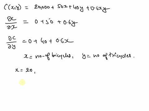 your-weekly-cost-in-dollars-to-manufacture-x-bicycles-and-y-tricycles-is-cx-y-20000-50x-40y-06xy-calculate-and-interpret-c-and-c-dy-compute-the-marginal-cost-of-manufacturing-tricycles-at-pr-81094