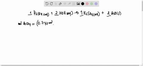 in-a-titration-of-3500-ml-of-0737-m-h2so4-what-is-the-concentration-of-koh-if-624-ml-of-koh-was-required-for-neutralization-___h2so4aq-___kohaq-___k2so4aq-___h2ol-unbalanced-99055