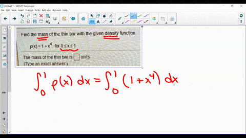 find-the-mass-of-the-thin-bar-with-the-given-density-function-px-1x4-for-0-xs1-the-mass-of-the-thin-bar-is-units_-type-an-exact-answer-99815