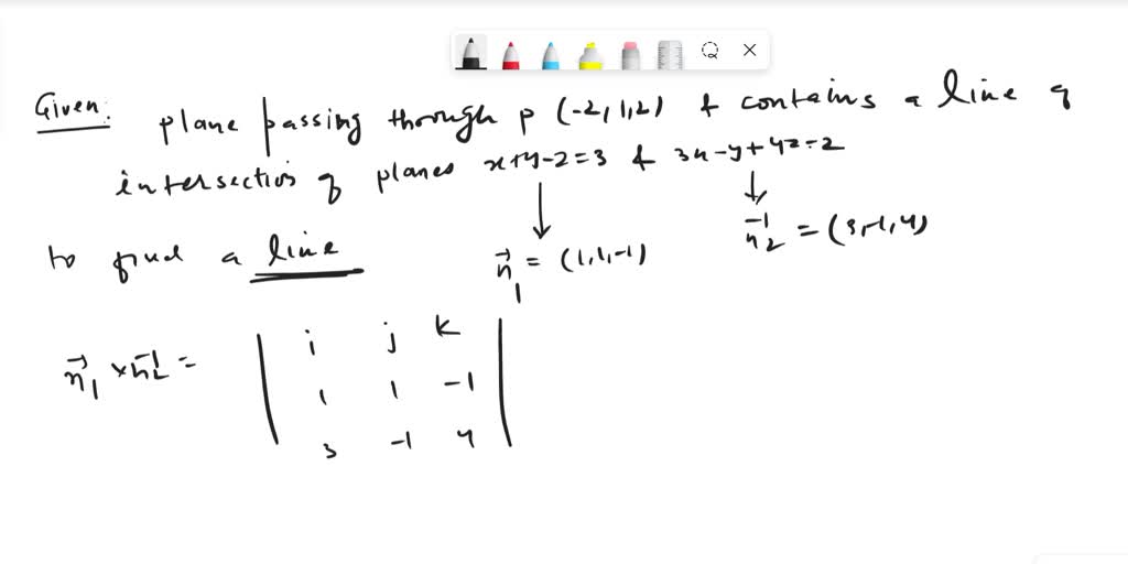 SOLVED: The plane that passes through the point (-1, 1, 1) and contains ...