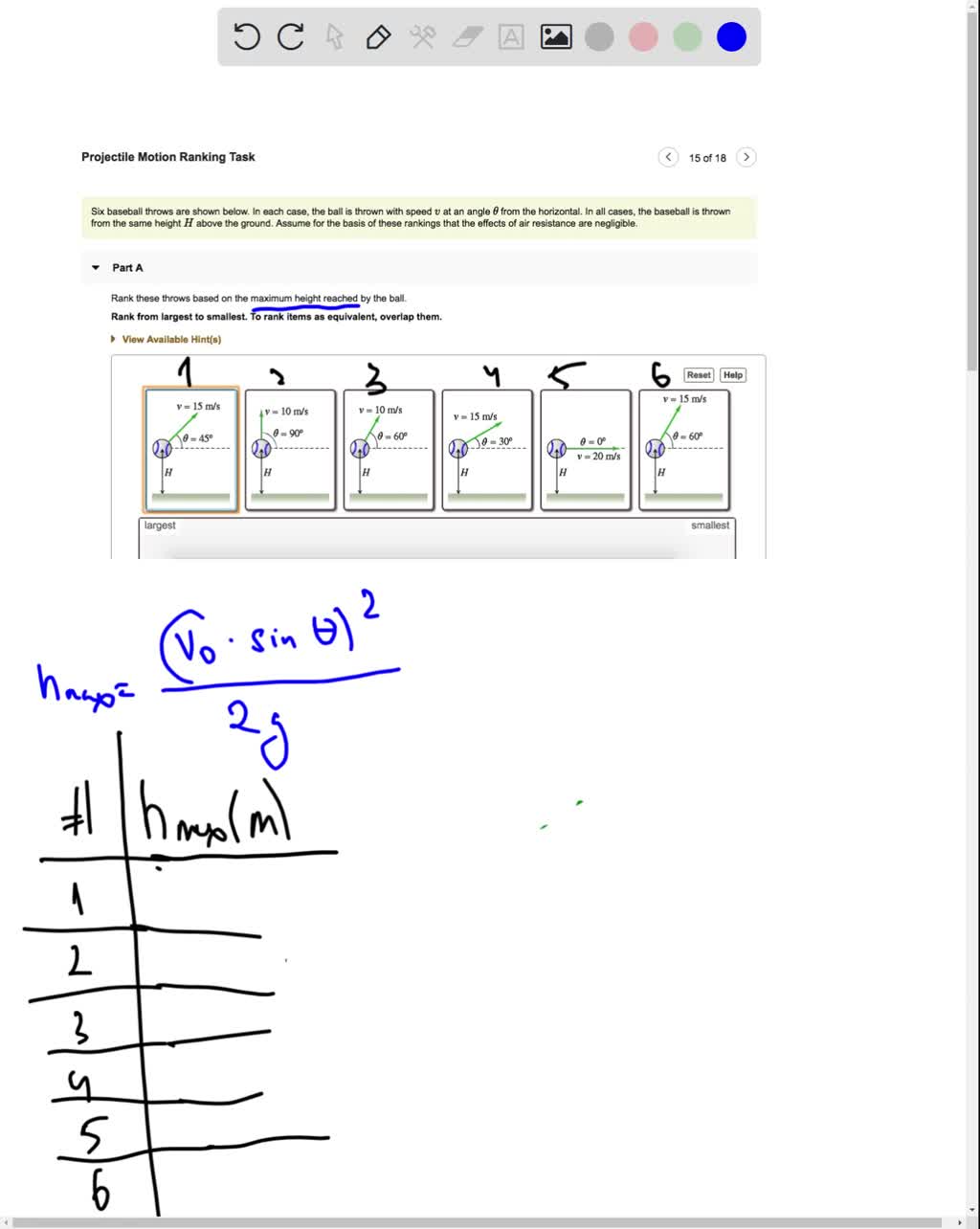 solved-projectile-motion-ranking-task-15-of-18-six-baseball-throws-are