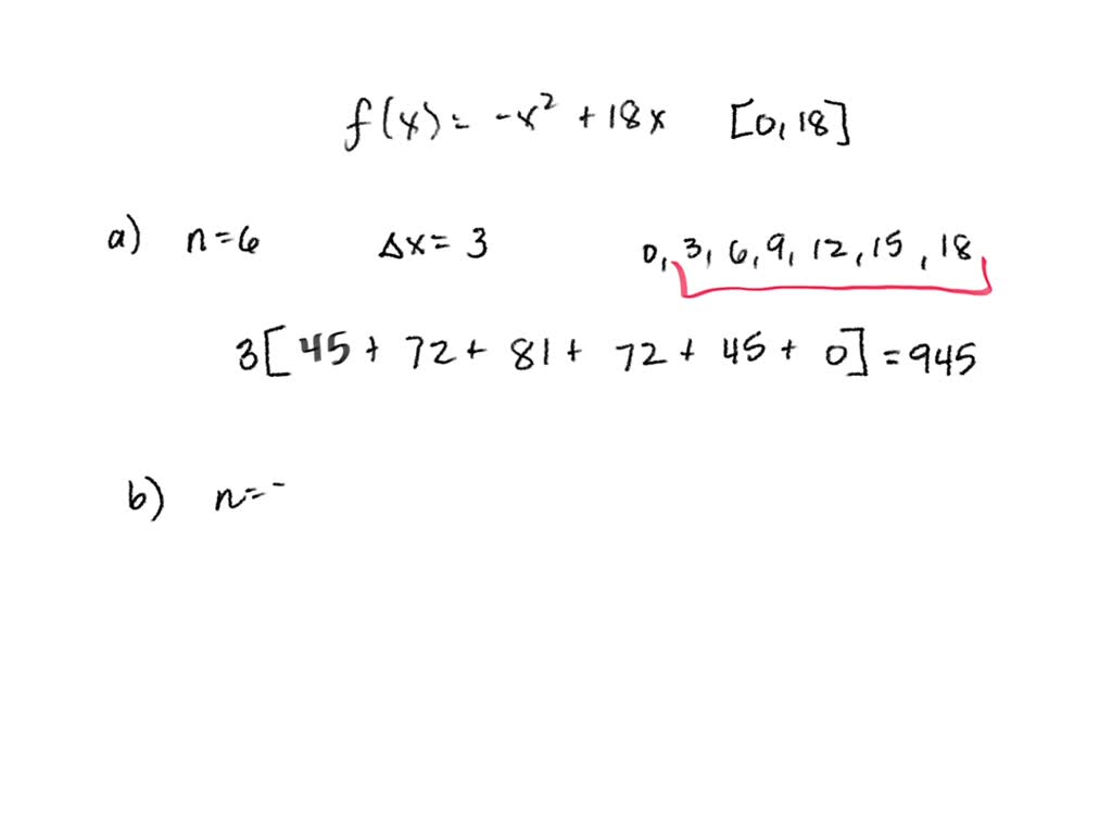 SOLVED: 1) Approximate the area between the curve f(x)=-r2 +l8rand the ...