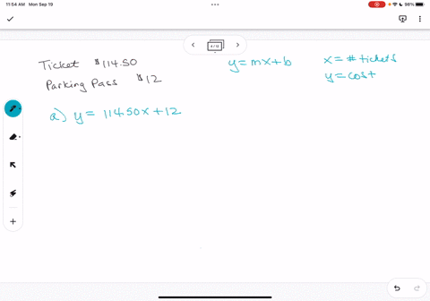 for-the-following-situation-a-write-an-equation-in-the-form-y-mx-b-b-find-and-interpret-the-ordered-pair-assnciated-with-the-equation-for-x-5and-c-answer-the-question-this-question-a-ticket-50839