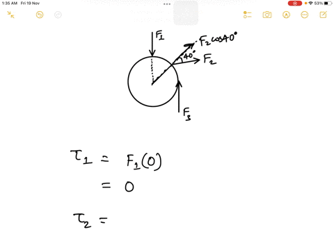 three-forces-are-applied-t0-wheeb-of-radius-350-as-shown-in-the-figure-figure-1-one-force-is-perpendicular-to-the-rim-one-tangent-to-it-and-the-other-one-makes-400-angle-with-the-radius_-ass-58531
