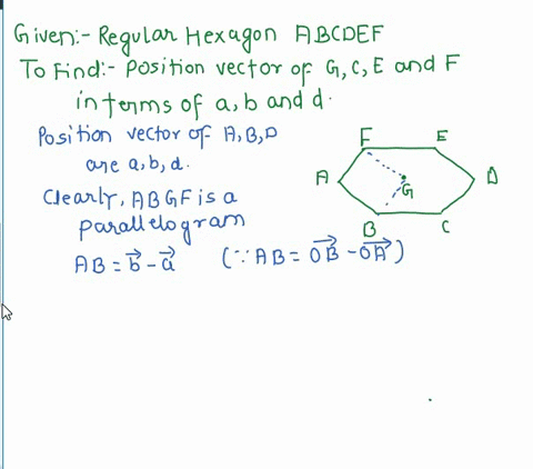 abcdef-is-regular-hexagon-centre-g-the-position-vectors-of-a-b-and-d-rlative-to-an-origin-0-are-a-b-and-d-respectively-find-the-position-vectors-of-g-ce-and-f-in-terms-of-a-b-and-d-07435