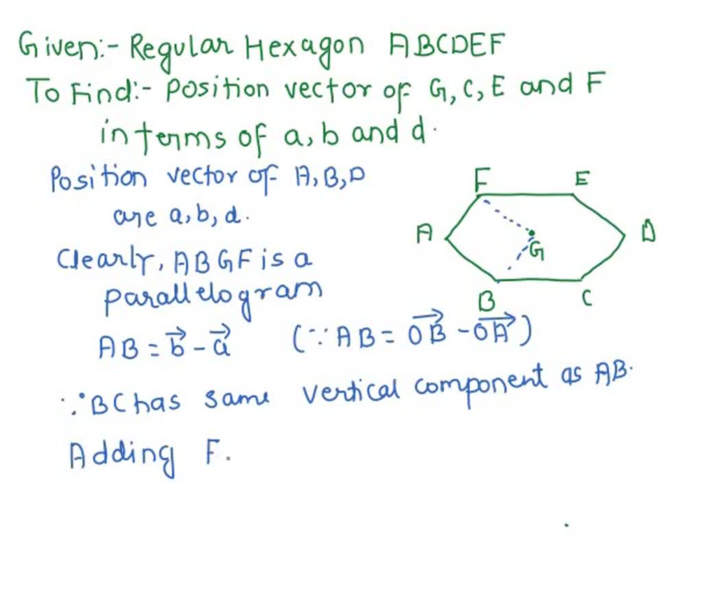 SOLVED: ABCDEF Is A Regular Hexagon With Center G. The Position Vectors ...