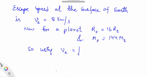 the-escape-velocity-at-the-surface-of-the-earth-is-approximately-8-kms-what-is-the-escape-velocity-for-a-planet-whose-radius-is-16-times-larger-than-earths-and-whose-mass-is-144-times-that-o-83775