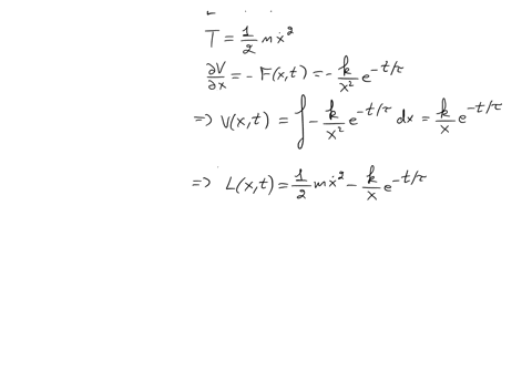 a-particle-of-mass-m-moves-in-one-dimension-under-the-influence-ofa-force-2vt-x2-where-kand-are-positive-constants-compute-the-lagrangian-and-hamiltonian-functions-compare-the-hamiltonian-an-60547