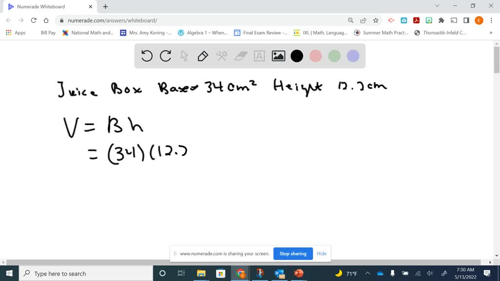 SOLVED 'a juice has base area of 34cm and height of 12.2cm what is the