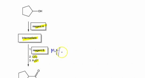 consider-the-two-step-synthesis-of-cyclopentanecarboxylic-acid-from-cyclopentanol-identify-the-missing-reagents-and-draw-the-intermediate-formed-oh-identify-reagent-a-reagent-a-intermediate-39643